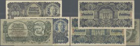 Austria: set of 3 notes containing 2x 100 Schilling 1945 P. 117 with lightly different colors (1x XF, 1x VF) and 50 Schilling 1945 P. 118 with folds a...