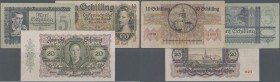 Austria: set of 3 notes containing 5 Schilling 1945 P. 121, only very light dints in paper (aUNC), 10 Schilling 1946 P. 122 (F) and 20 Schilling 1946 ...