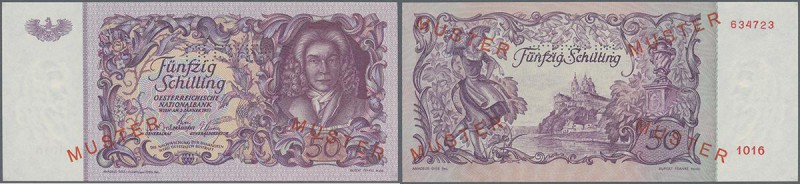 Austria: 50 Schilling 02.01.1951 Specimen P. 130s, with ”Muster” perforation and...