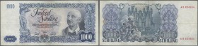 Austria: 1000 Schilling 1954 P. 135a, used with vertical and horizontal fold, some stain in paper, but no holes or tears, still strongness in paper an...