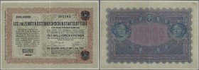 Austria: Donaustaat with Lottery overprint on 10.000 Schilling 1923 P. S156b, after WWI the state ”Donaustaat” was planned in central Europe. Currency...