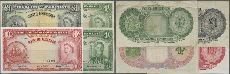 Bahamas: set of 4 banknotes containing 4 Shillings L.1936 P. 9b (F+), 4 Shilling...