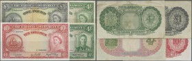 Bahamas: set of 4 banknotes containing 4 Shillings L.1936 P. 9b (F+), 4 Shillings L.1936 (1953) P. 13b (VF- to VF), 10 Shillings L.1936 (1953) P. 14d ...