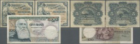 Belgian Congo: Very interesting set with 3 Banknotes 5 Francs 1944 P.13Ac in F- with stains and rusty spots, 5 Francs 1947 P.13Ad in F+ with crisp pap...