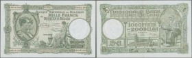 Belgium: large size note 1000 Francs = 200 Belgas 1942 P. 110 in nice condition with only a light center fold and minor corner folds, no holes or tear...