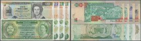 Belize: set of 8 banknotes containing 1 Dollar 1976 P. 33 (UNC), 1 Dollar 1986 P. 46 (UNC), 2x 1 Dollar 1987 P. 46 (aUNC & F), 2x 1 Dollar 1990 P. 51 ...