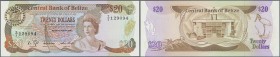 Belize: 20 Dollars 1986 P. 49a, QEII at right, crisp original paper, original colors, no folds, only very light dints at left border, condition: aUNC ...