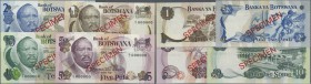 Botswana: Set with 4 Specimen notes of the ND (1976-1979) ”Pres. Seretse Khama” Issue with 1, 2, 5 and 10 Pula ND(1976-79) SPECIMEN, P.1s-4s, all in p...