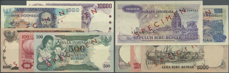 Indonesia: Set with 5 Specimens 5000 Rupiah 1975, 100 Rupiah 1977, 500 Rupiah 19...