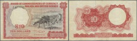 British North Borneo: Board of Commissioners of Currency 10 Dollars 01.03.1961 P. 9a, S/N A/24 427057, used with folds, light stain in paper, no holes...