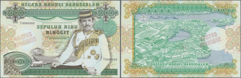 Brunei: rare note 10.000 Ringgit 1989 SPECIMEN P. 20s with only a very very ligh...