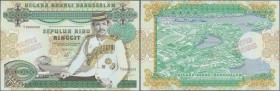 Brunei: rare note 10.000 Ringgit 1989 SPECIMEN P. 20s with only a very very light center bend in condition: aUNC.
