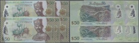 Brunei: Set with 10 pcs. 50 Ringgit 2004, P.28, some with running numbers in UNC (10 pcs.)