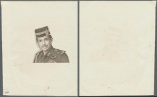 Brunei: Proof Print in black color on white paper of the Sultan which was used on nearly every banknote issued for Brunei, printers annotation at lowe...