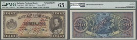 Bulgaria: 1000 Leva 1925 SPECIMEN, P.48s1, printer BWC with punch hole cancellation and red overprint SPECIMEN, PMG graded 65 Choice Uncirculated EPQ,...
