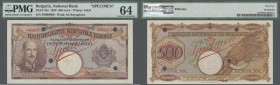 Bulgaria: 500 Leva 1938 SPECIMEN, P.55s, printer G&D with red overprint SPECIMEN and 4 cancellation holes, PMG graded 64 Choice Uncirculated, highest ...