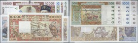 Burkina Faso: set of 7 banknotes West African States containing 1000 Francs 1980 Togo P. 807T (aUNC), 5000 Francs 1992 Togo P. 808T (XF+ to aUNC), 10....