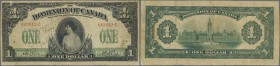 Canada: Dominion of Canada 1 Dollar 1917, without Printer's name and signature at right: Boville, P.32a, toned paper with annotations at left center. ...