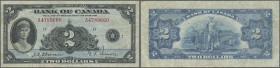 Canada: Bank of Canada 2 Dollars 1935, P.40, rare banknote in still nice condition with strong paper, lightly toned and several folds. Condition: F+