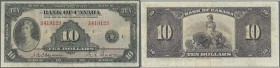 Canada: Bank of Canada 10 Dollars 1935, P.44, still nice condition and rare with lightly stained paper and a few folds. Condition: F