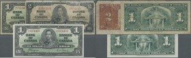 Canada: Set with 3 Banknotes 1 Dollar 1937 with signature Gordon & Towers P.58d in F, 1 Dollar 1937 with signature Coyne & Towers P.58e in UNC and 2 D...
