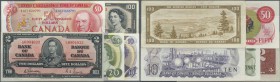 Canada: set of 5 notes containing 2 Dollars 1937 P. 59b (XF+ to aUNC), 100 Dollars 1954 P. 82b (VF-), 10 Dollars 1971 P. 88c (UNC), 20 Dollars 1969 P....
