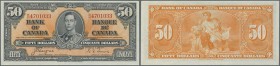 Canada: 50 Dollars 1937 with signature Coyne & Towers P.63c, highly rare note in almost perfect condition, just a very soft diagonal bend at lower rig...
