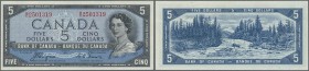 Canada: 5 Dollars 1954 ”Devil's Face Hair Style” Issue with signature Coyne & Towers, P.68a, highly rare note in excellent condition, just a few minor...