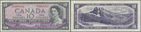 Canada: 10 Dollars 1954 ”Devil's Face Hair Style” Issue with signature Coyne & Towers, P.69a, highly rare note in excellent condition, just a few mino...