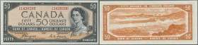 Canada: 50 Dollars 1954 ”Devil's Face Hair Style” Issue with signature Coyne & Towers, P.71a, highly rare note in excellent condition, with a soft ver...