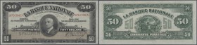 Canada: 50 Dollars / 50 Piastres 1922 Specimen P. S874s issued by ”La Banque Nationale” with two ”Specimen” perforations, red ”Specimen” overprints an...