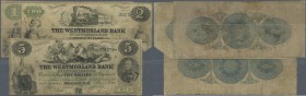 Canada: The Westmorland Bank set with 3 Banknotes 1, 2 and 5 Dollars 1861, P.S2047a-S2049a, almost well worn condition with stained paper and small mi...