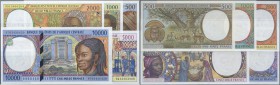 Central African Republic: set of 5 banknotes Central African States from 500 to 10.000 Francs 1994-1997 with different letters containing E (Cameroon)...