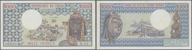Chad: 1000 Francs ND(1974) P. 3, light center fold, pressed, no holes or tears, one minor stain at upper left corner, still crispness in paper, origin...