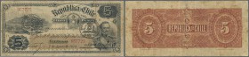 Chile: Republica de Chile 5 Pesos 1914, printer ABNC, P.19b, rare note in still good condition, with a few border tears and several folds. Condition: ...