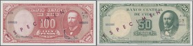 Chile: 5 Centesimos de Escudo on 50 Pesos ND(1960) SPECIMEN and 10 Centesimos de Escudo on 100 Pesos ND(1960) SPECIMEN, P.126s, 127s, both in perfect ...