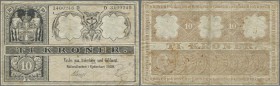 Denmark: Very early issue of the 10 Kroner, dated 1909, series D, P.7h, still nice condition with a few rusty spots and tiny tears at center. Conditio...