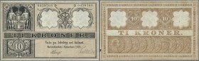 Denmark: Very early issue of the 10 Kroner, dated 1910, P.7i, excellent condition with bright colors and still strong paper, some folds and a few mino...