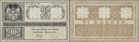 Denmark: Very early issue of the 10 Kroner, dated 1911, P.7k, excellent condition with bright colors and still strong paper, some folds and a few mino...