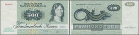 Denmark: 500 Kroner 1988 P. 52d, lightly used with center fold, probably pressed, no holes or tears, still strongness in paper and original colors, co...