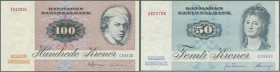 Denmark: set of 10 notes containing 10 Kroner 1976 & 1977 P. 48 (XF & UNC), 2x 20 Kroner 1979 P. 49 (XF+ and VF), 2x 50 Kroner 1989 & 1996 P. 50 (pres...