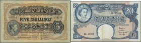 East Africa: set 2 pcs of The East African Currency Board containing 5 Shillings 1949 P. 28, S/N C/40 99144, stronger vertical and horizontal folds, t...