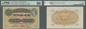 East Africa: rare set of 2 CONSECUTIVE banknotes 20 Shillings = 1 Pound 1955 with serial #G79 53964 and G79 53963, both PMG graded 66 GEM UNC EPQ. (2 ...