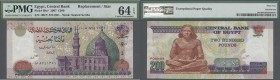 Egypt: 200 Pounds 2007 Replacement banknote P. 68a with replacement prefix 100/Y, serial number 8741351, more seldom seen note as replacement in crisp...