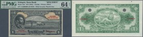 Ethiopia: 1 Dollar ND(1945) Specimen P. 12s, with front and back separately printed, both with mounting traces on back, unfolded, the front print PMG ...