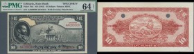 Ethiopia: 10 Dollars ND(1945) Specimen P. 14s, with front and back separately printed, both with mounting traces on back, unfolded, the front print PM...
