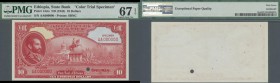 Ethiopia: 10 Dollars ND(1945) Color Trial Specimen P. 14cts, uniface front print, condition: PMG graded 67 Superb GEM UNC EPQ.