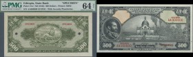 Ethiopia: 500 Dollars ND(1945) Specimen P. 17s, with front and back separately printed, both with mounting traces on back, unfolded, the back print PM...