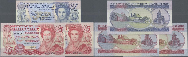Falkland Islands: set 3 notes containing 2x 1 Pound 1983 P. 12 (UNC) and 1 Pound...
