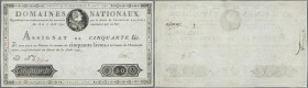 France: Domaines Nationaux 50 Livres 1792 Assignat, P.A62, very nice and rare note with a few tiny pinholes at left and previously mounted. Condition:...